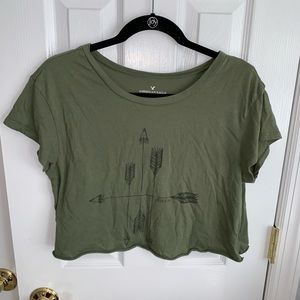 American Eagle Cropped Olive Green Tee